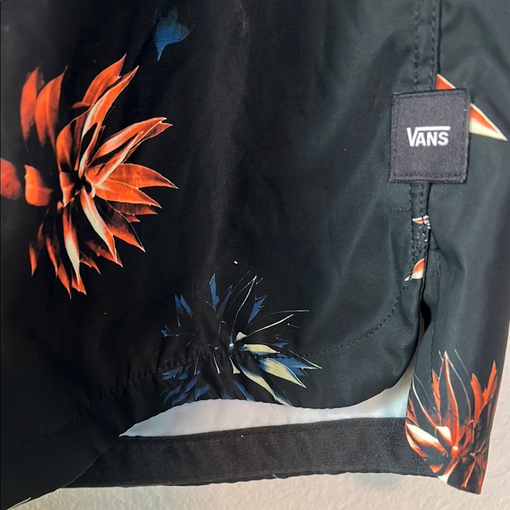 Vans Black and Orange Board Shorts with Tropical Floral Design - Picture 3 of 5